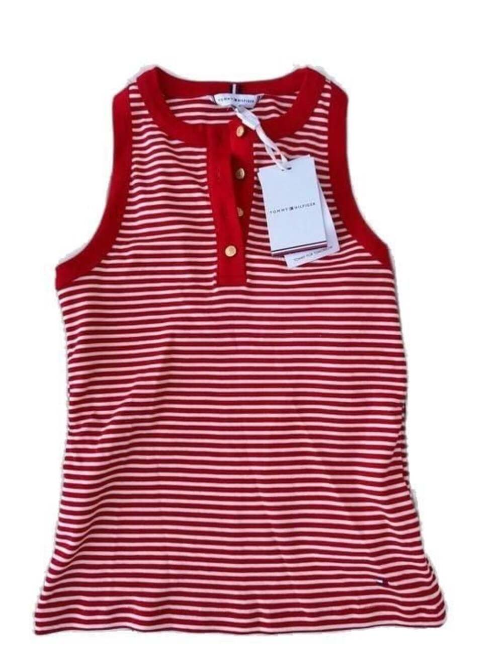 NWT Tommy Hilfiger Red White Stripe Henley Racerback Tank Top XS